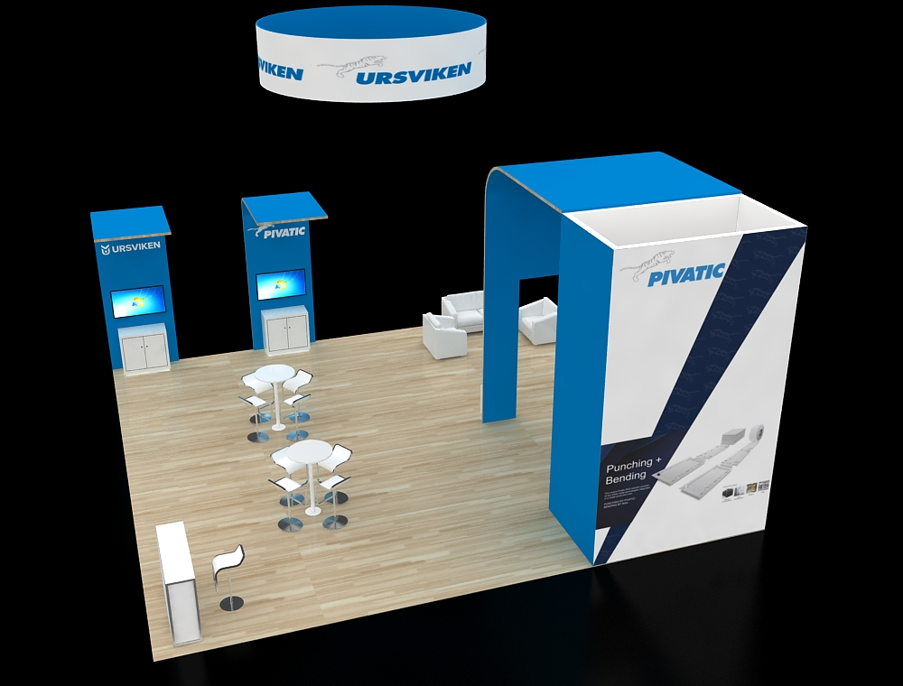 Exhibit 30x30 with corner LED product walls