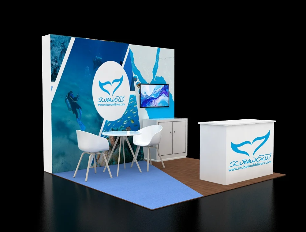 Exhibit booth 10×10 with open-frame structure
