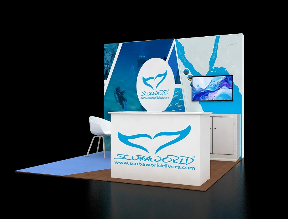 Exhibit booth 10×10 with open-frame structure