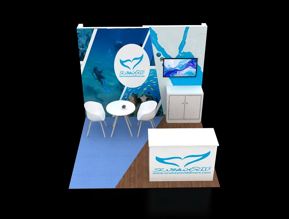 Exhibit booth 10×10 with open-frame structure