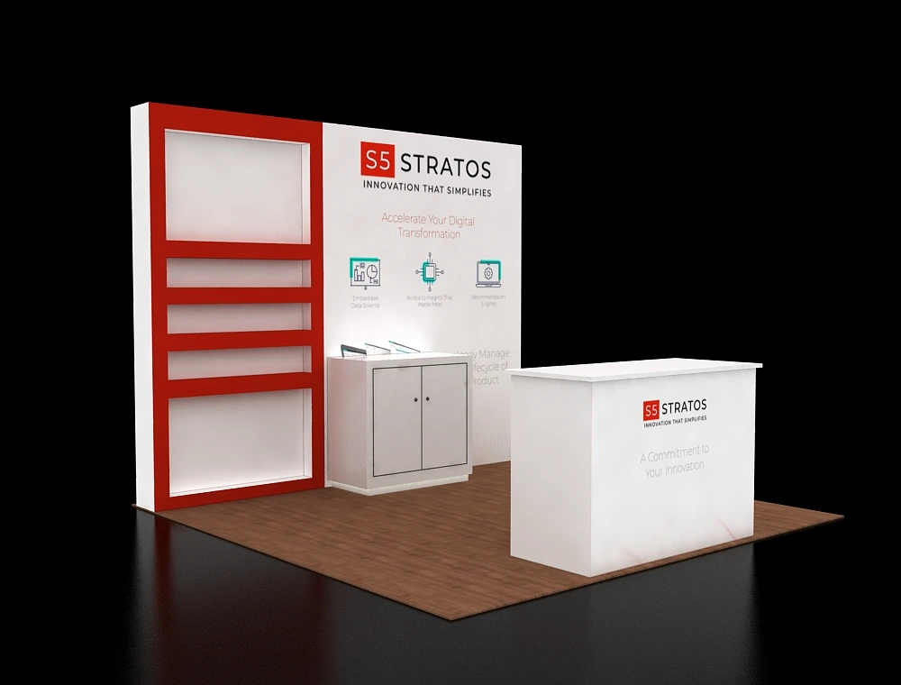 10×10 trade-show stand with interactive demo space in front