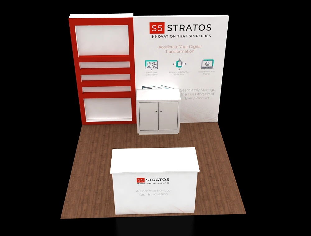 10×10 trade-show stand with interactive demo space in front