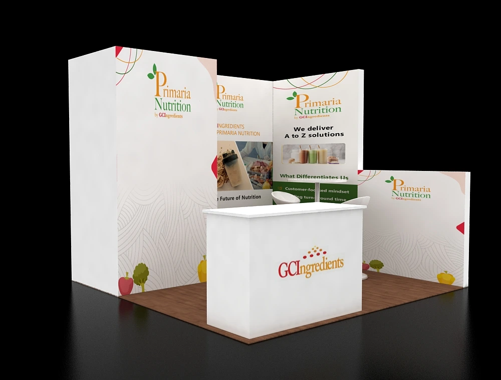 Portable 10×10 exhibit booth with modular display