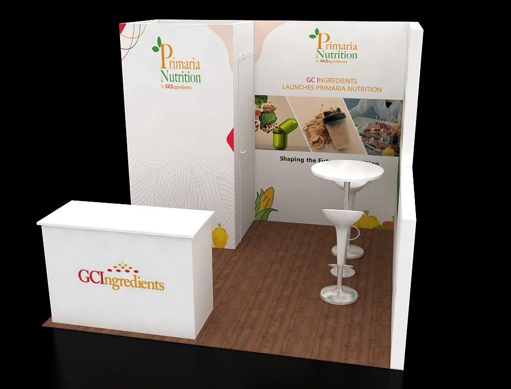Portable 10×10 exhibit booth with modular display