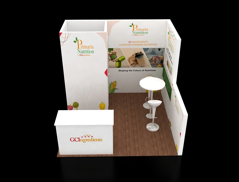 Portable 10×10 exhibit booth with modular display