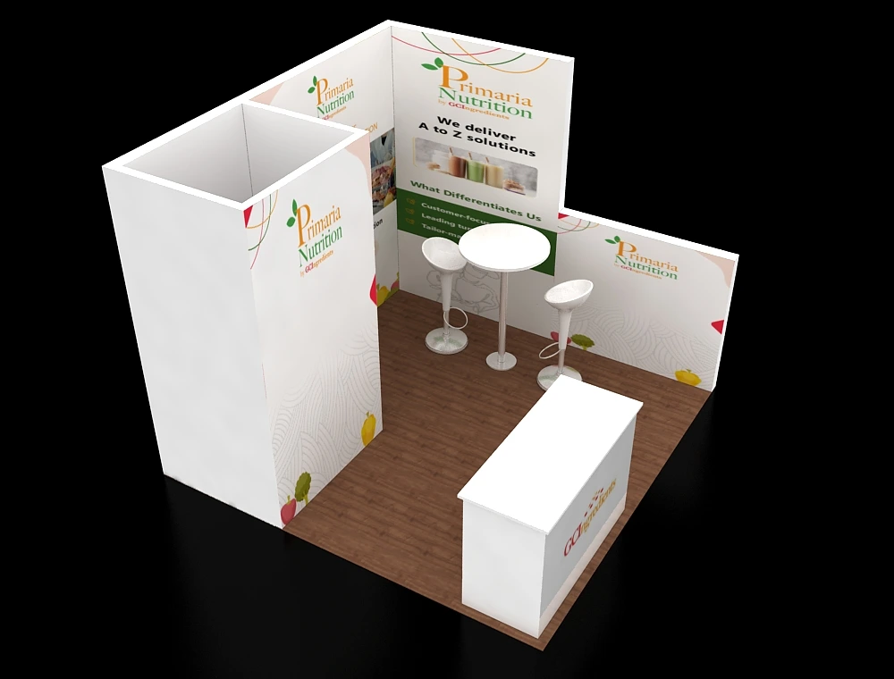 Portable 10×10 exhibit booth with modular display