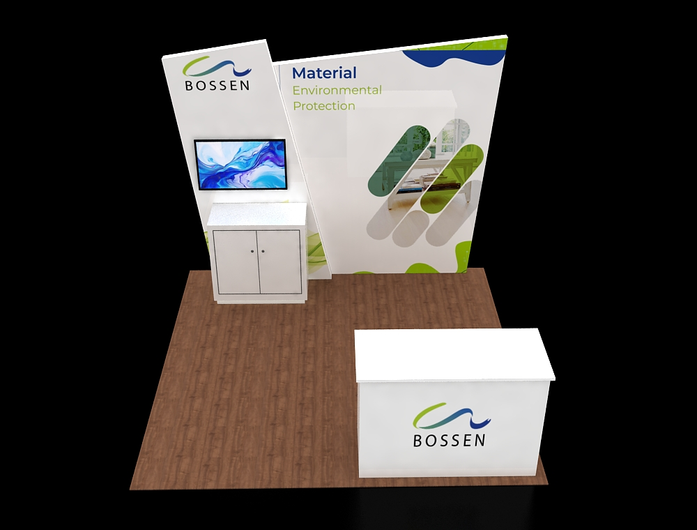 10×10 booth layout with meeting area