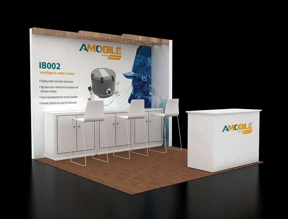 10×10 trade show display with overhead lighting