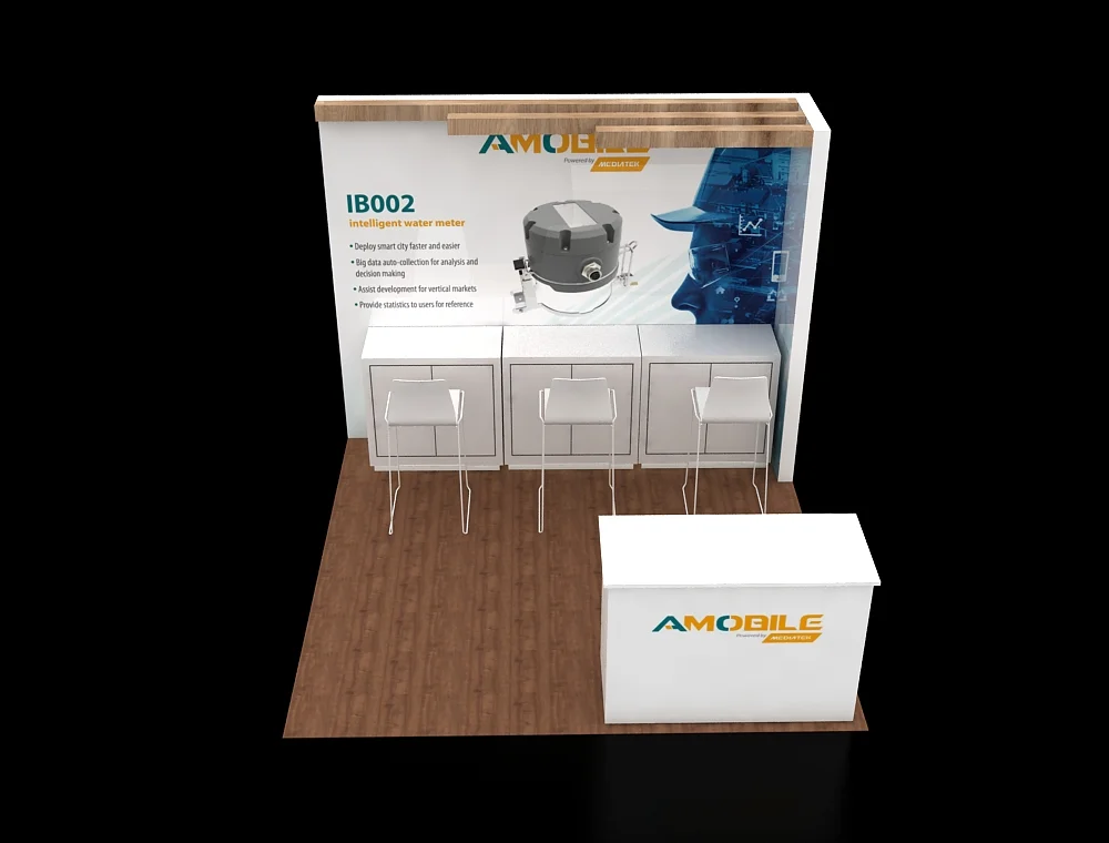 10×10 trade show display with overhead lighting