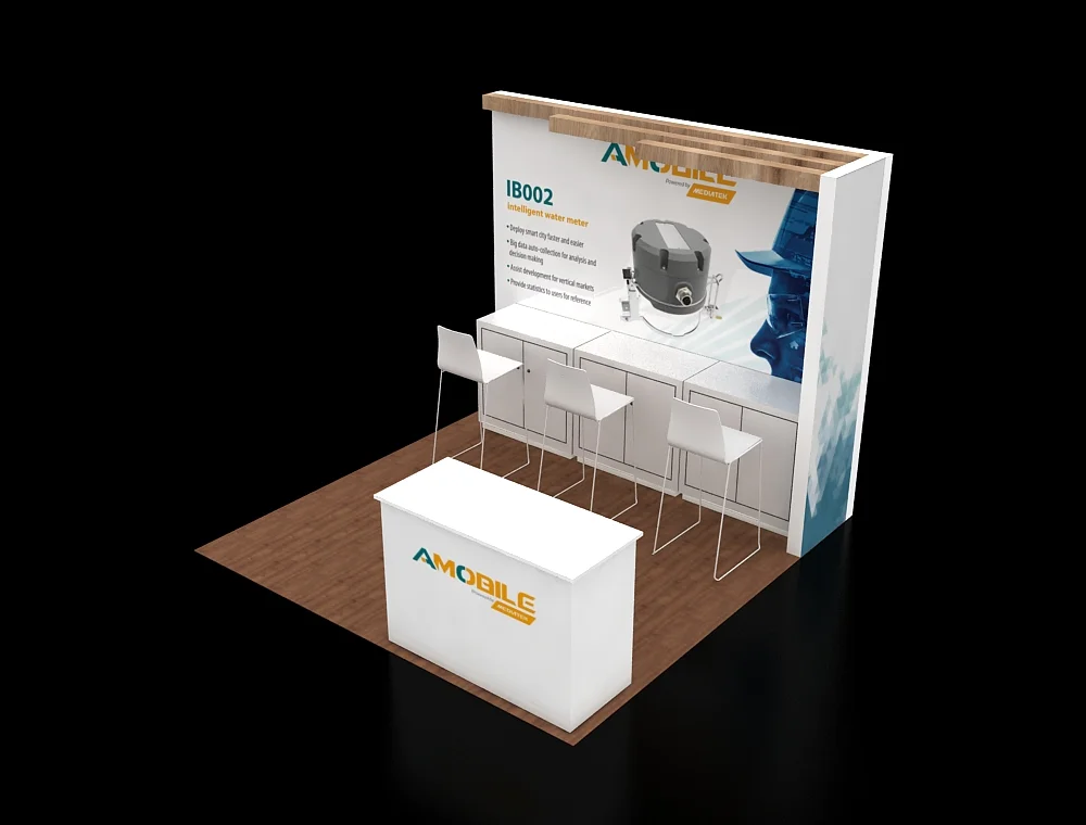 10×10 trade show display with overhead lighting