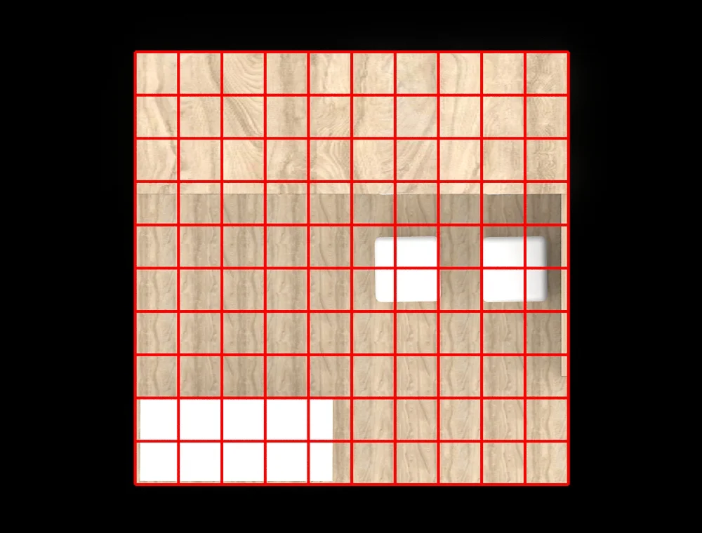 Compact 10×10 exhibit booth with illuminated shelving