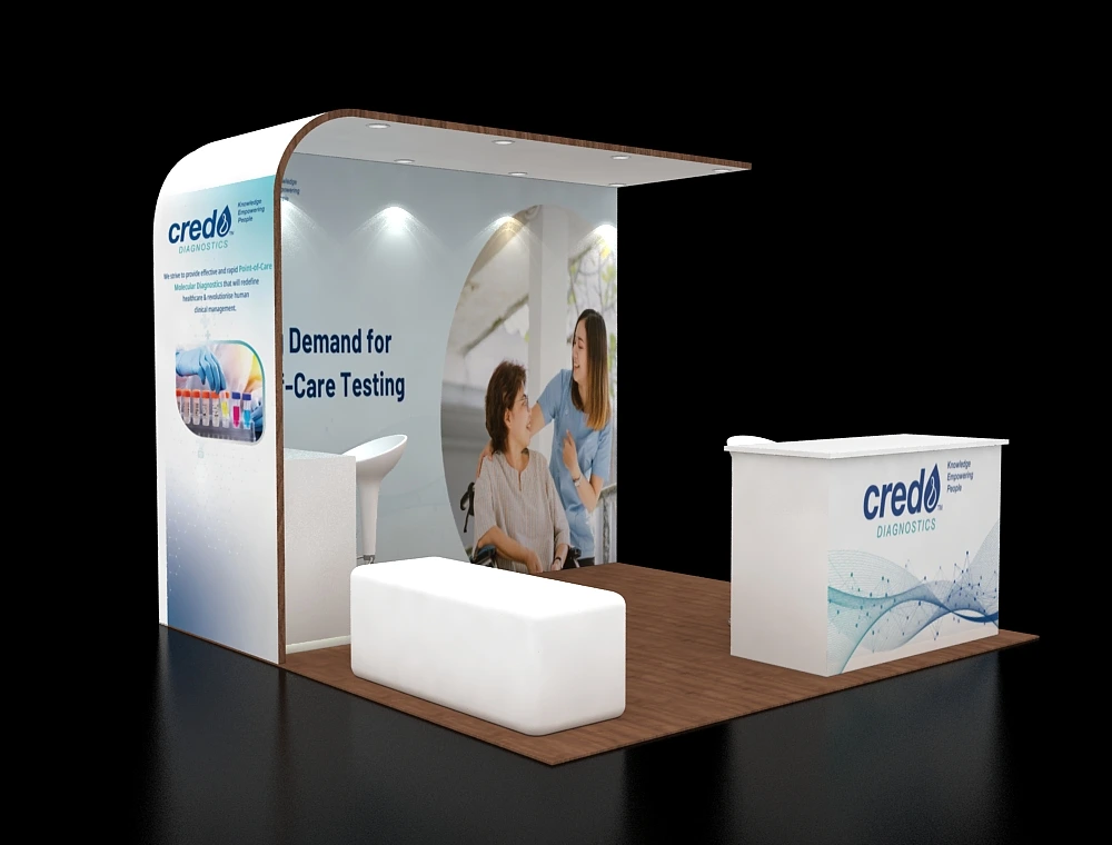 10×10 trade-show booth with central back wall graphic