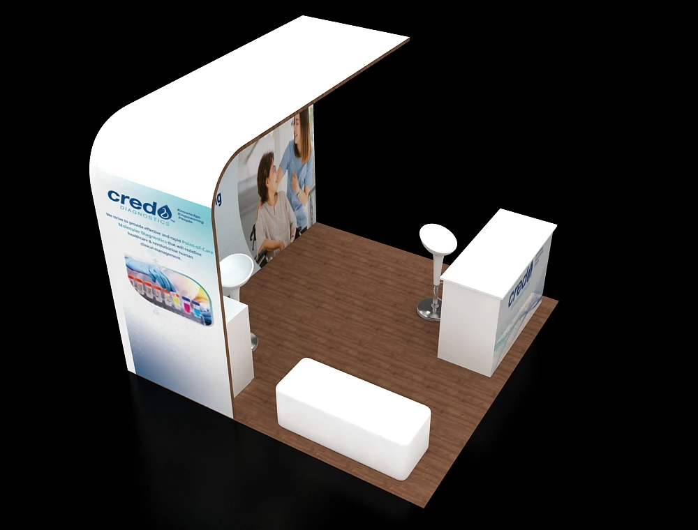 10×10 trade-show booth with central back wall graphic