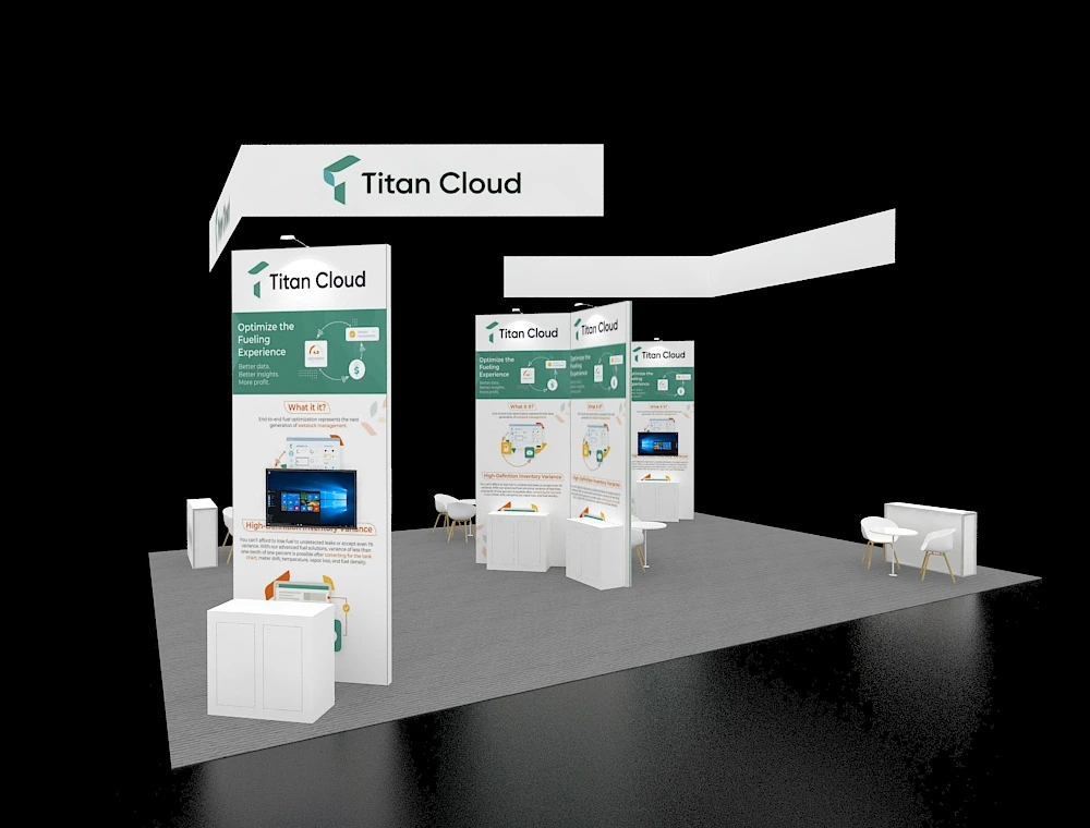 Booth with multiple product demo stations