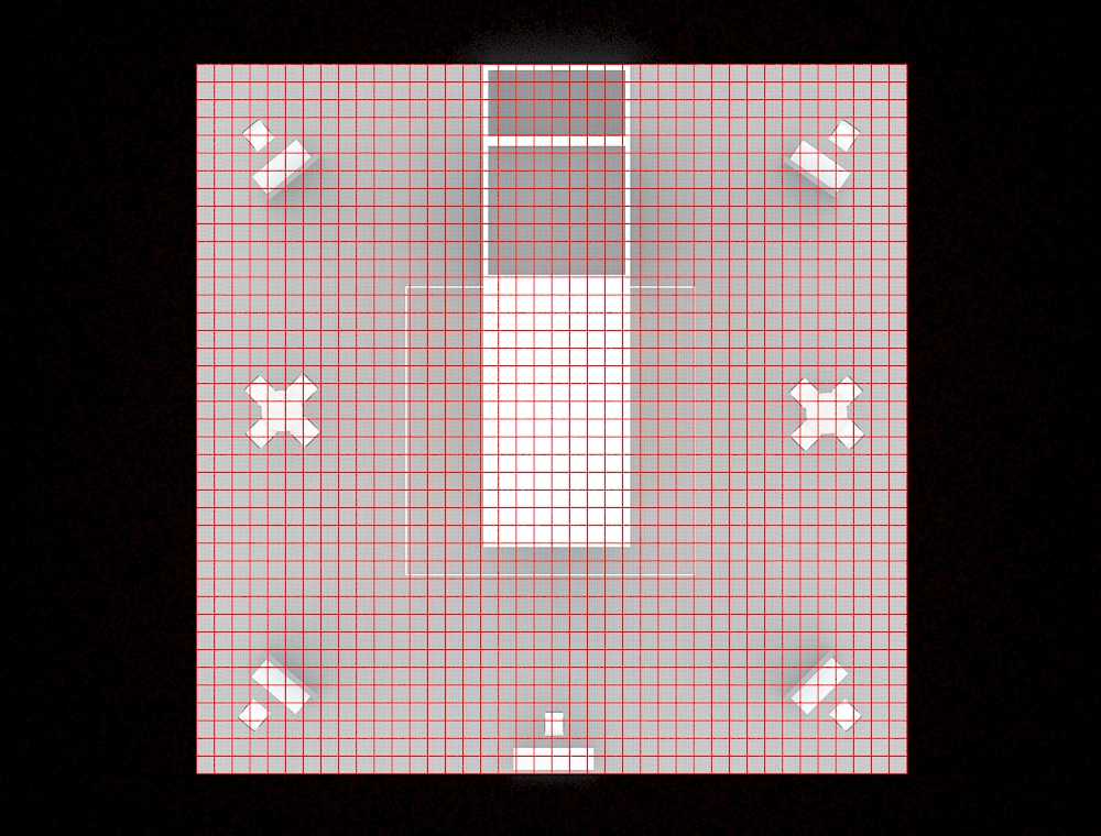 40x40 booth with central reception and LED wall