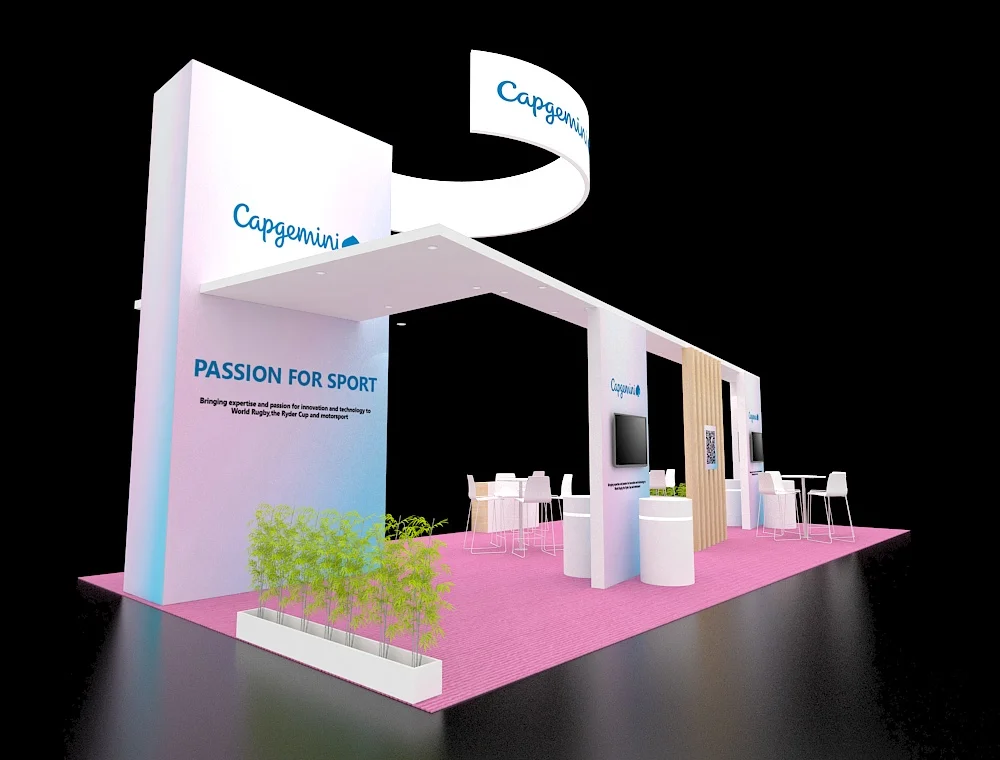 Professional 20x40 booth with interactive zones