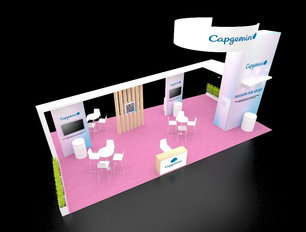 Professional 20x40 booth with interactive zones