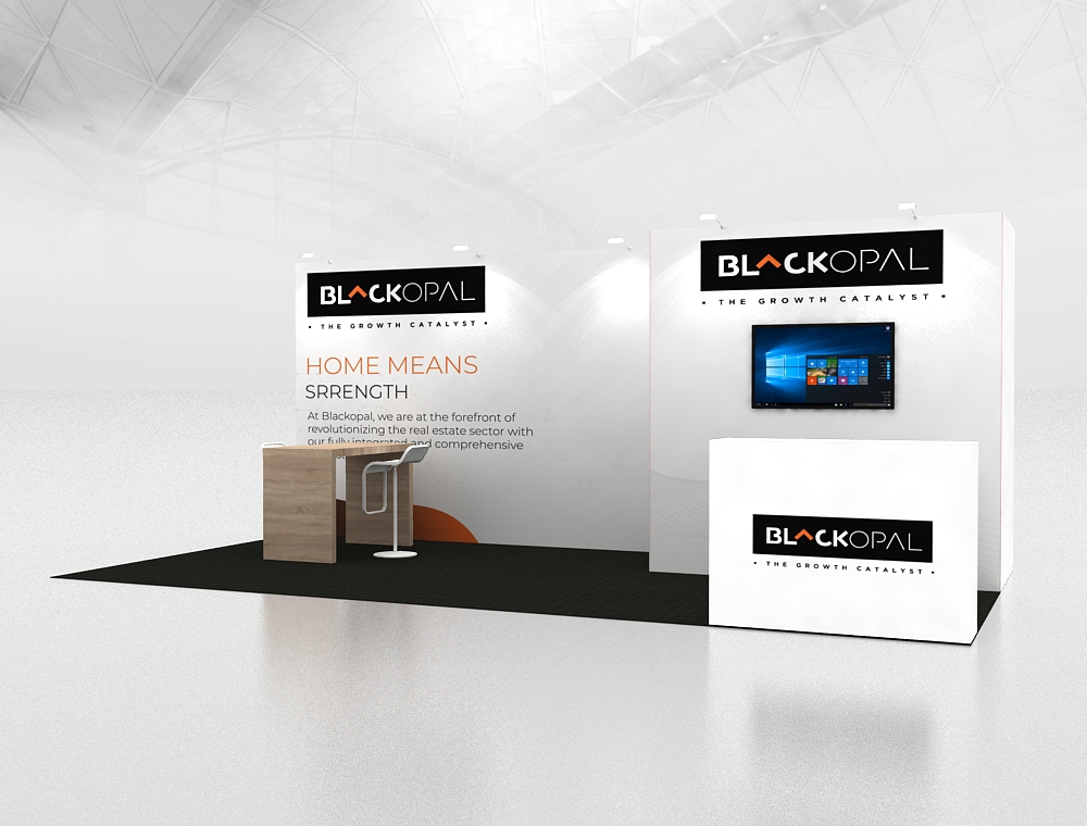10×20 trade show booth with graphic backdrop panels