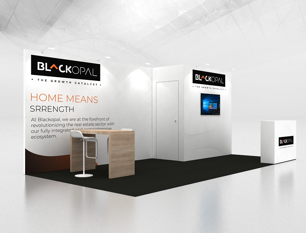 10×20 trade show booth with graphic backdrop panels