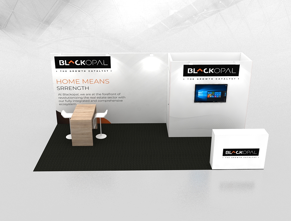 10×20 trade show booth with graphic backdrop panels