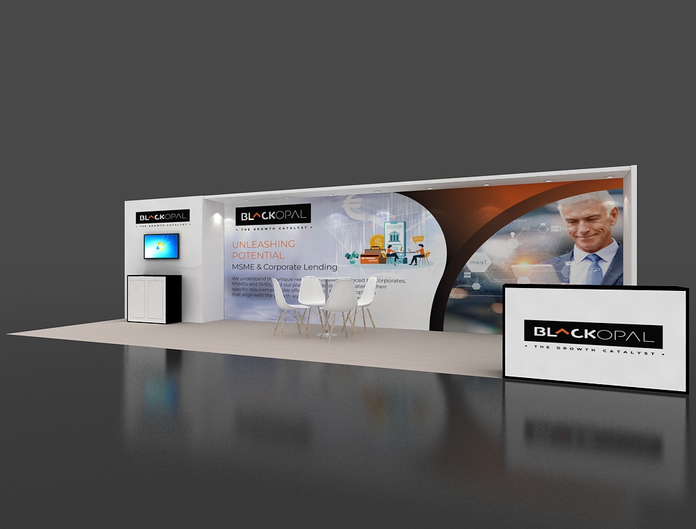 Trade booth 10x30 with dual reception desks