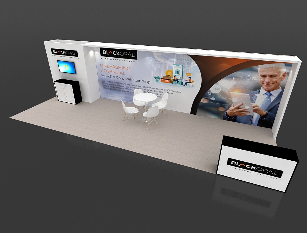 Trade booth 10x30 with dual reception desks