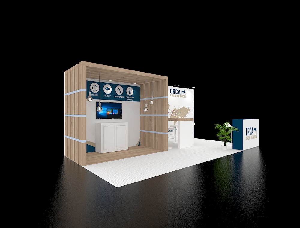 10x20 trade show exhibit stand with counter