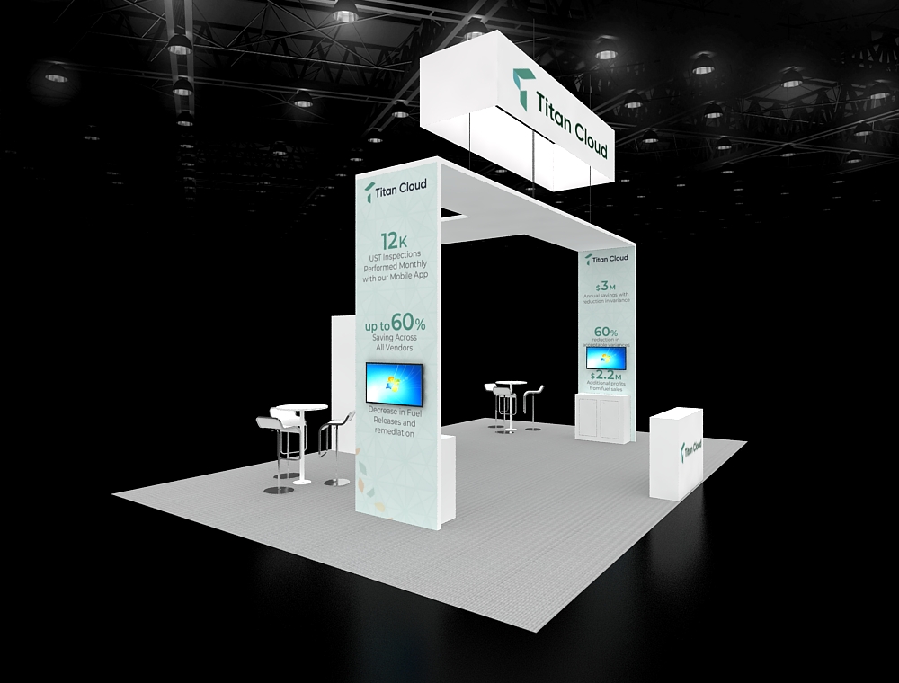 Exhibit stand 20x30 with open product walls
