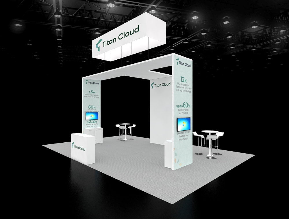 Exhibit stand 20x30 with open product walls