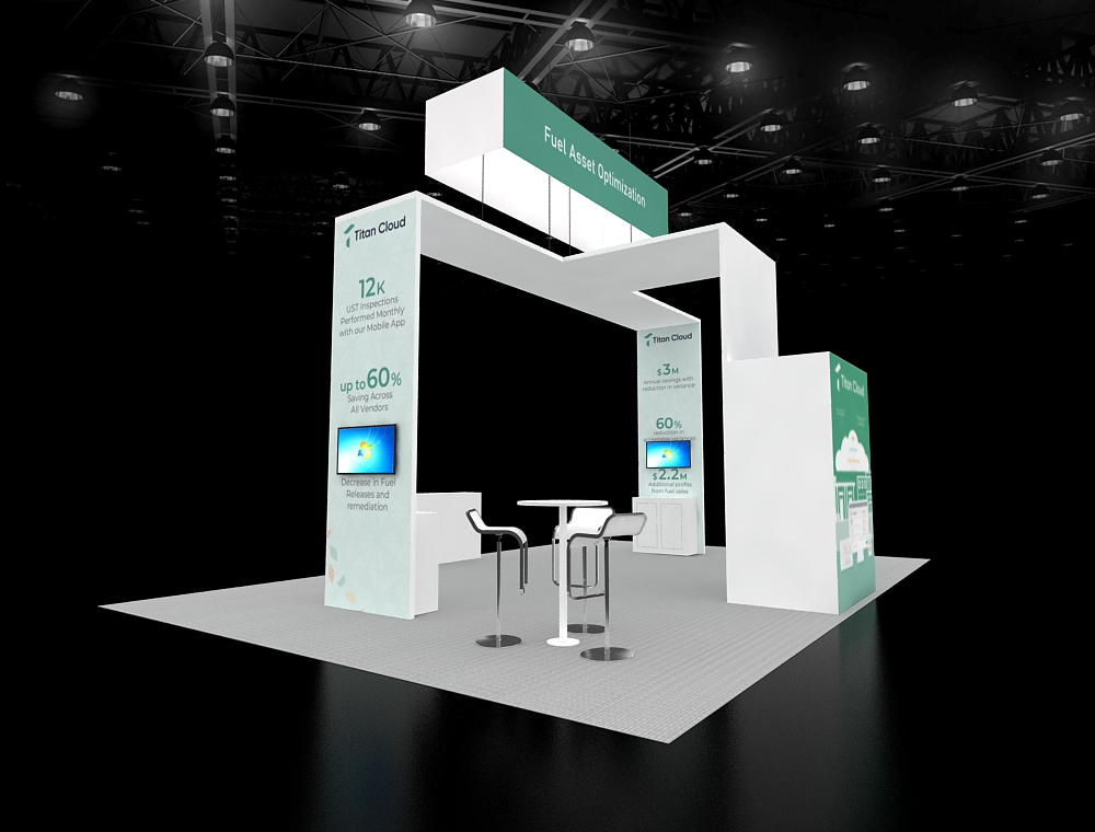 Exhibit stand 20x30 with open product walls