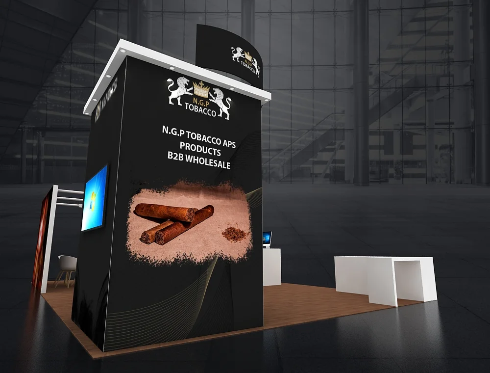 20x30 booth design with tall graphic wall