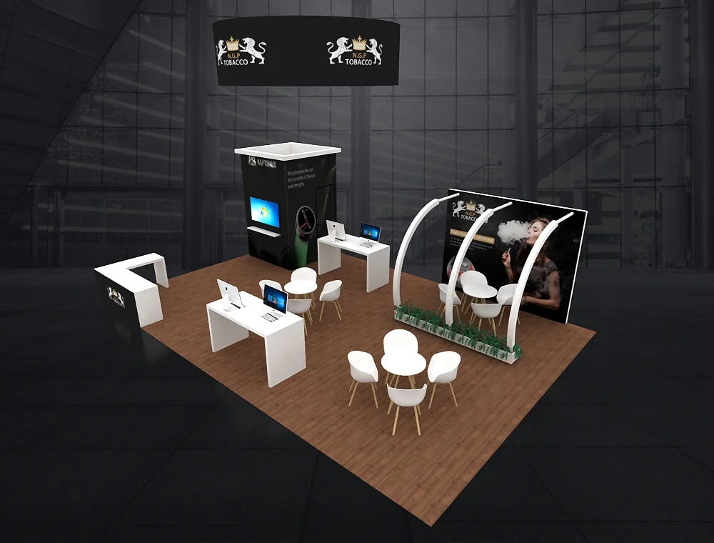 20x30 booth design with tall graphic wall