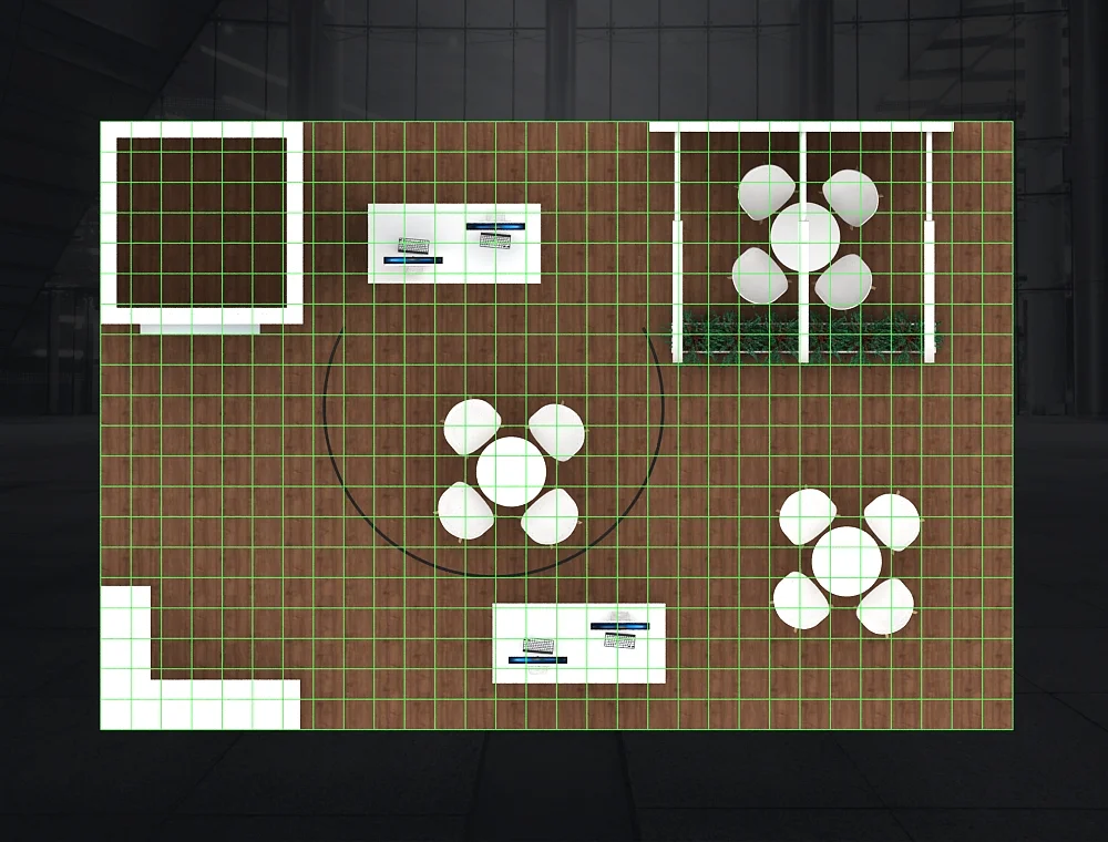 20x30 booth design with tall graphic wall