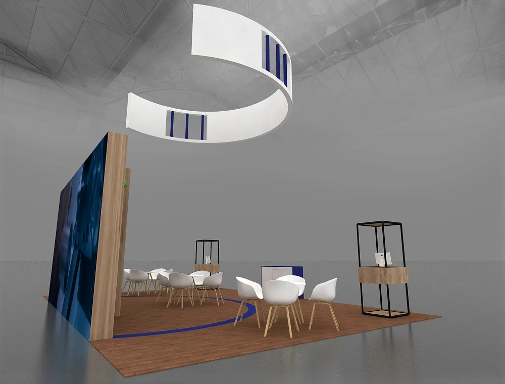 20x30 display booth with central meeting area