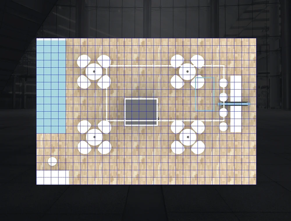 Trade booth 20x30 with corner demo stations