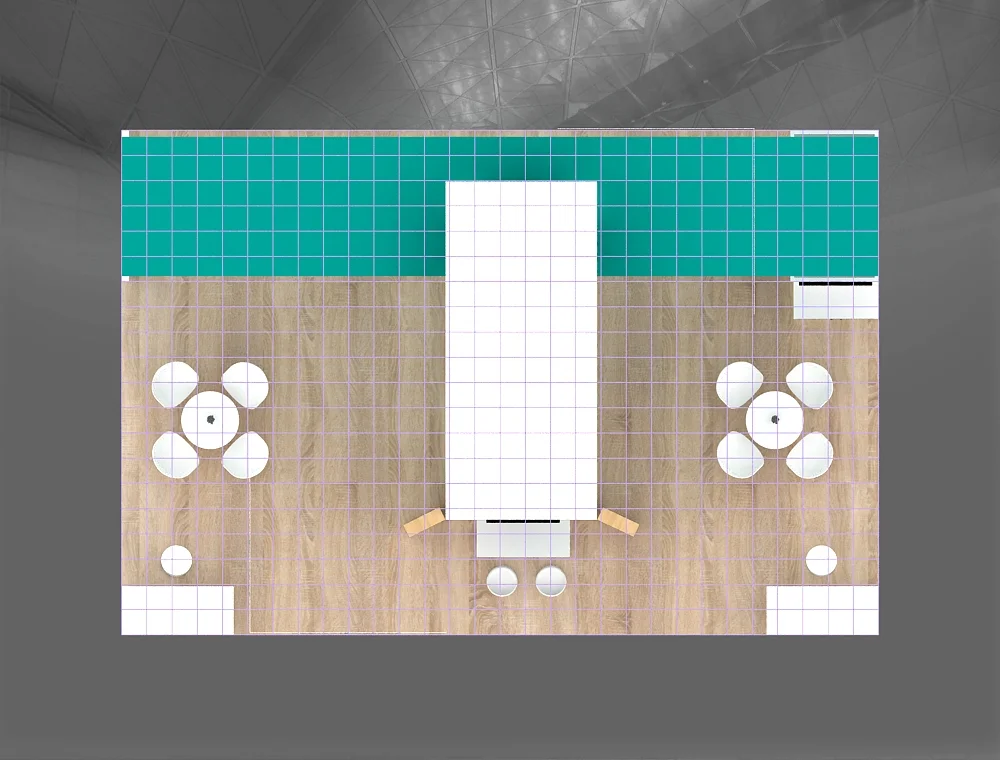 Exhibit 20x30 with product display shelves