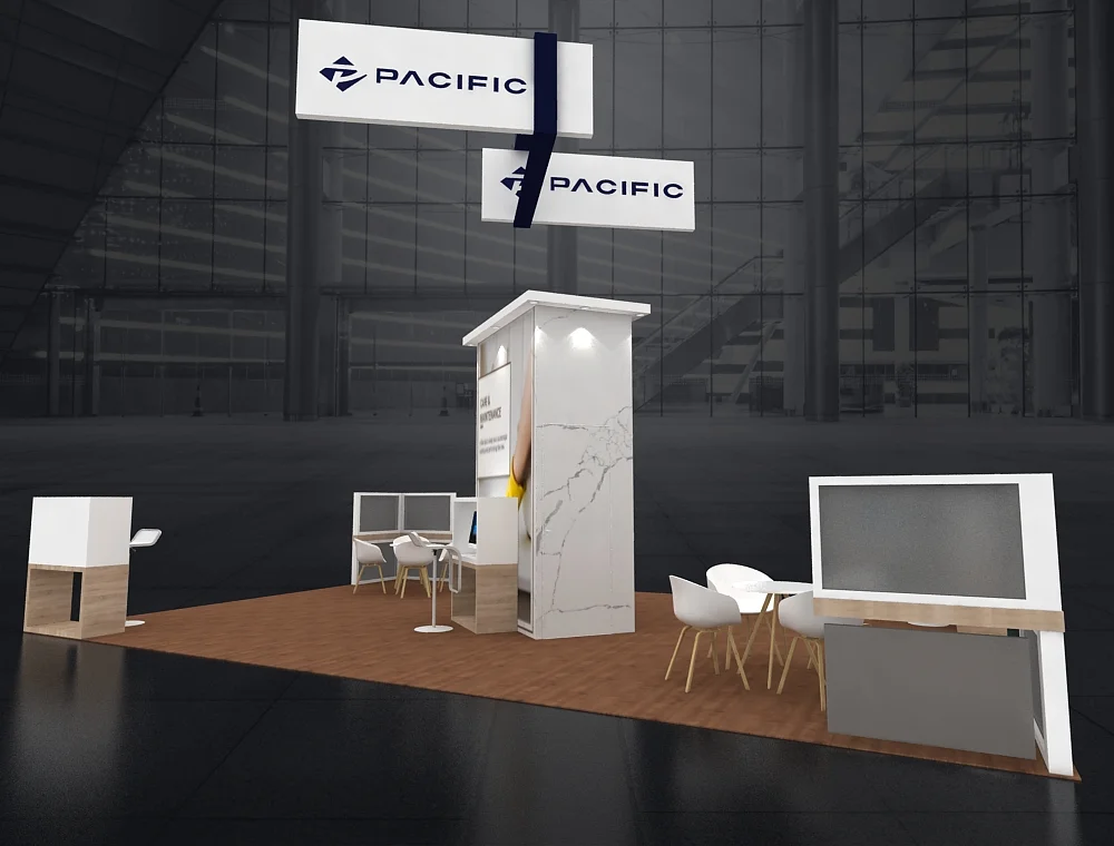 Trade show 20x30 booth with modular counters