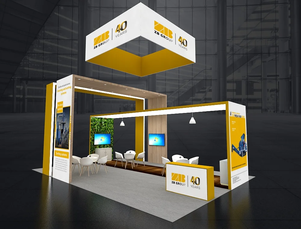 20x30 booth design with LED lighted towers