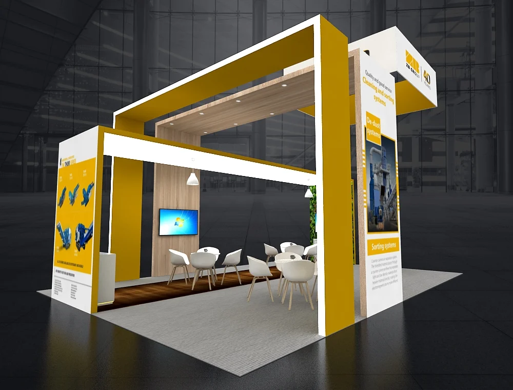 20x30 booth design with LED lighted towers