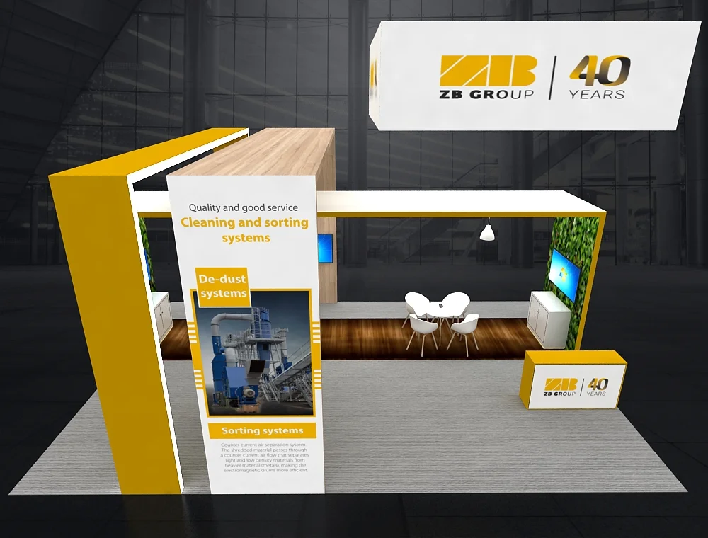 20x30 booth design with LED lighted towers