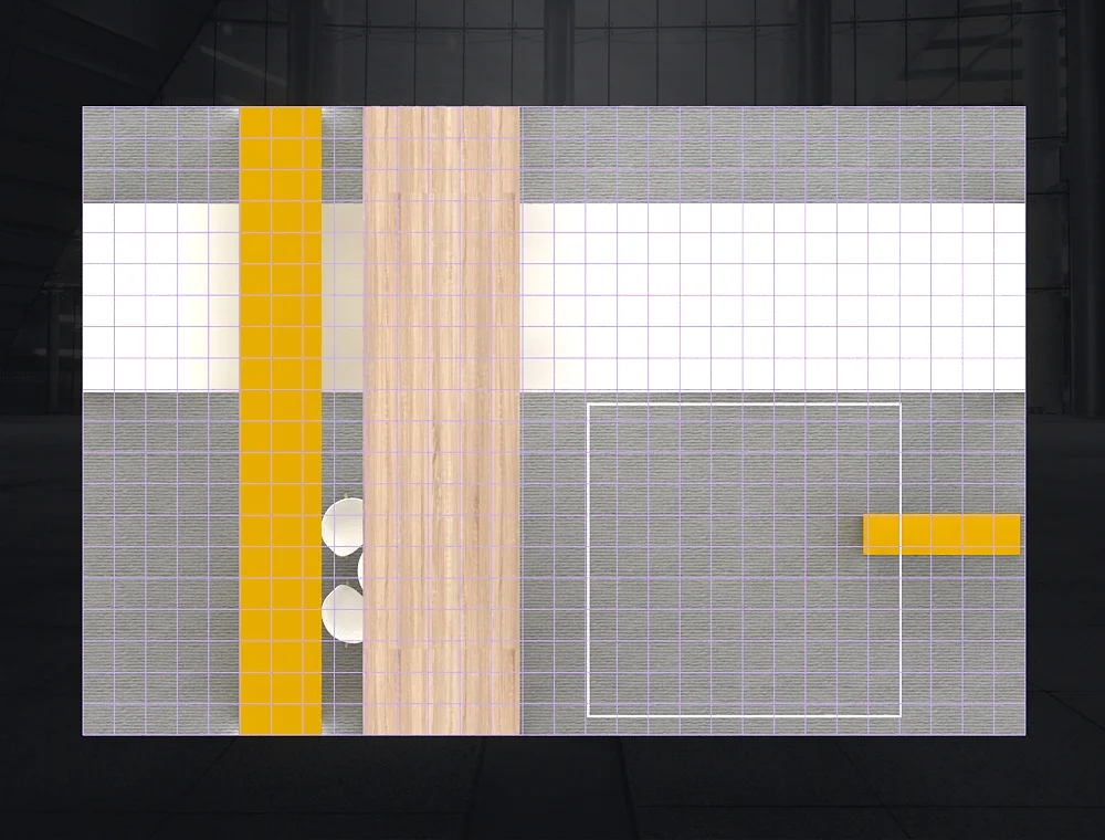 20x30 booth design with LED lighted towers