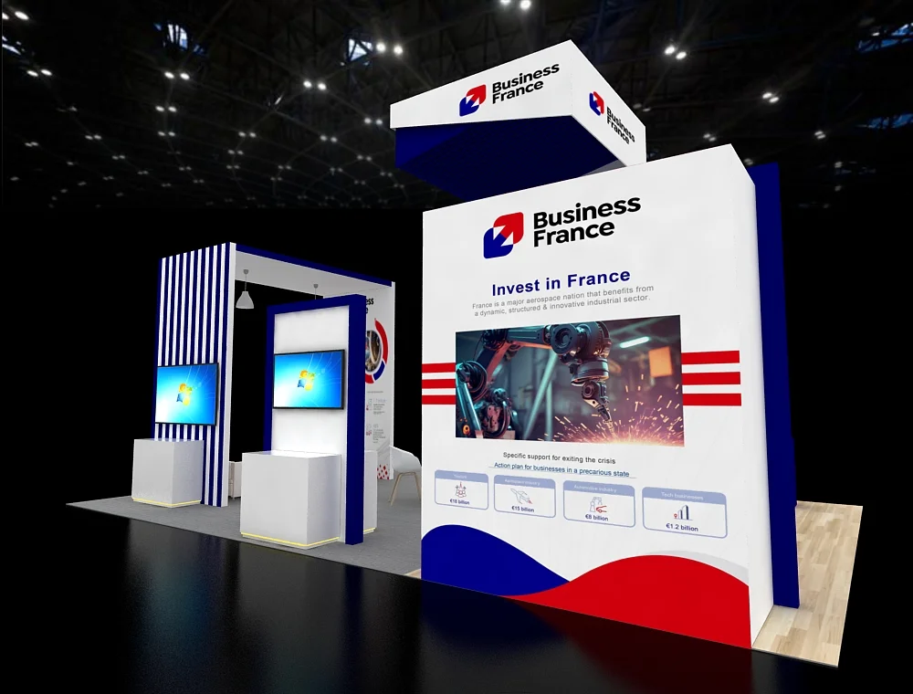 20x30 exhibit with interactive demo wall