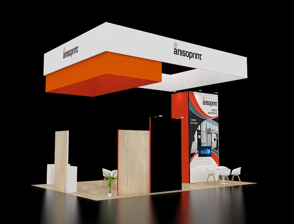 20x30 booth with illuminated logo tower