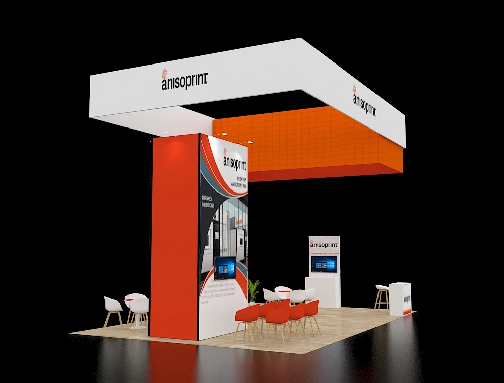 20x30 booth with illuminated logo tower