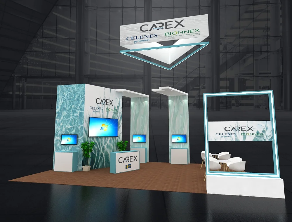 Trade booth 20x30 with demo area stations