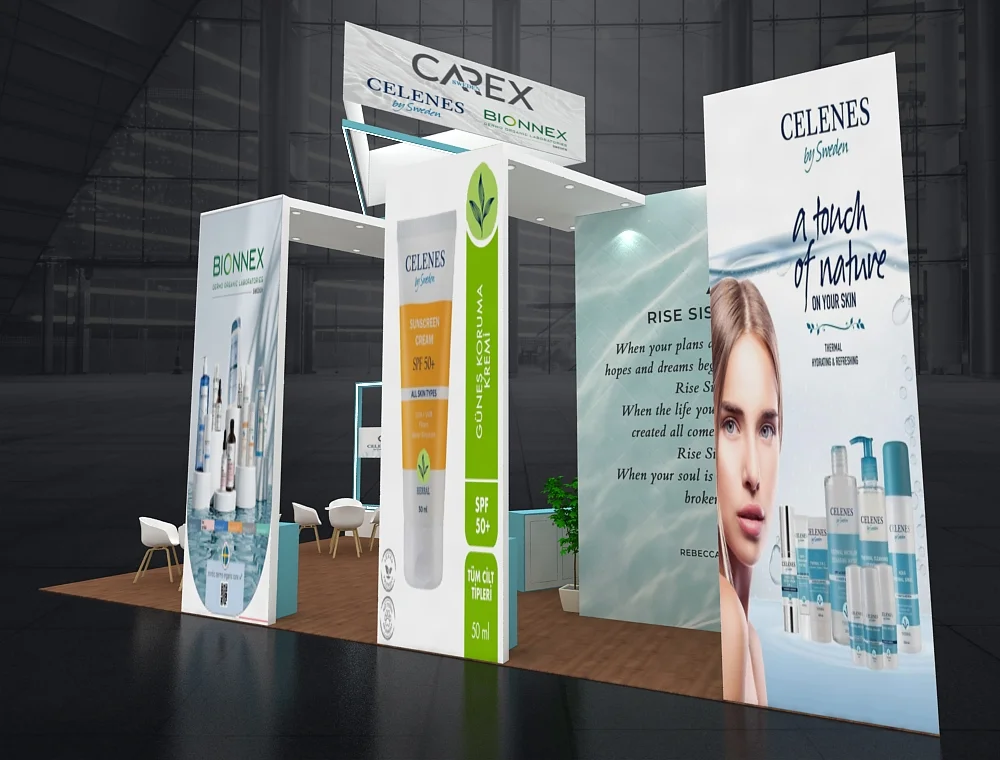 Trade booth 20x30 with demo area stations