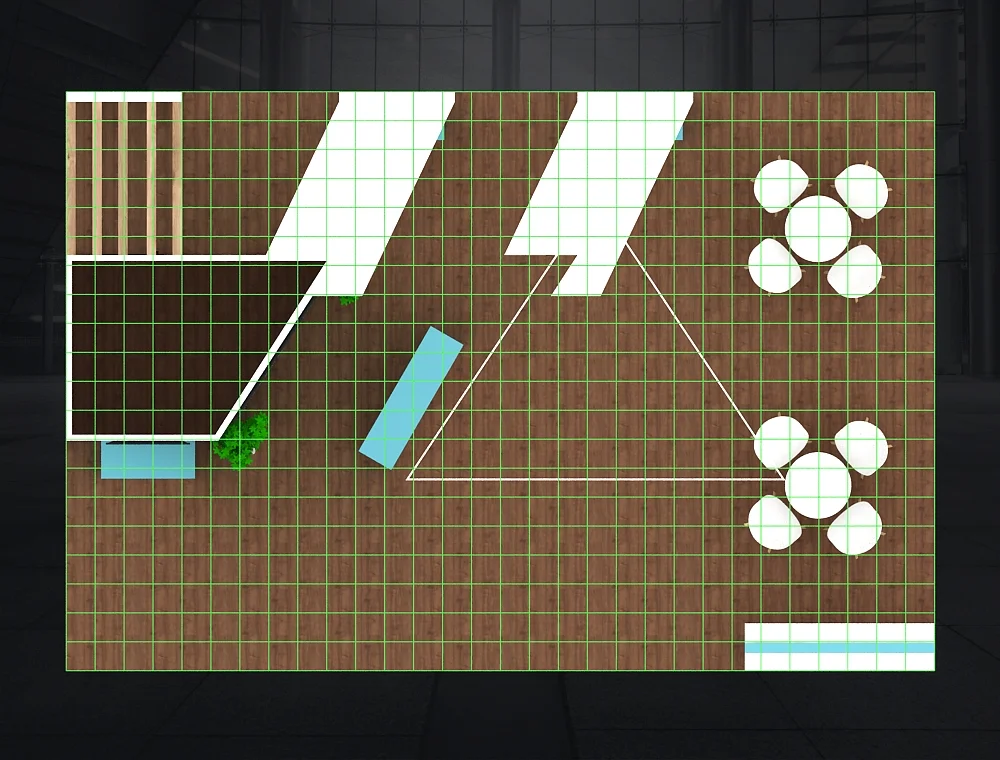 Trade booth 20x30 with demo area stations