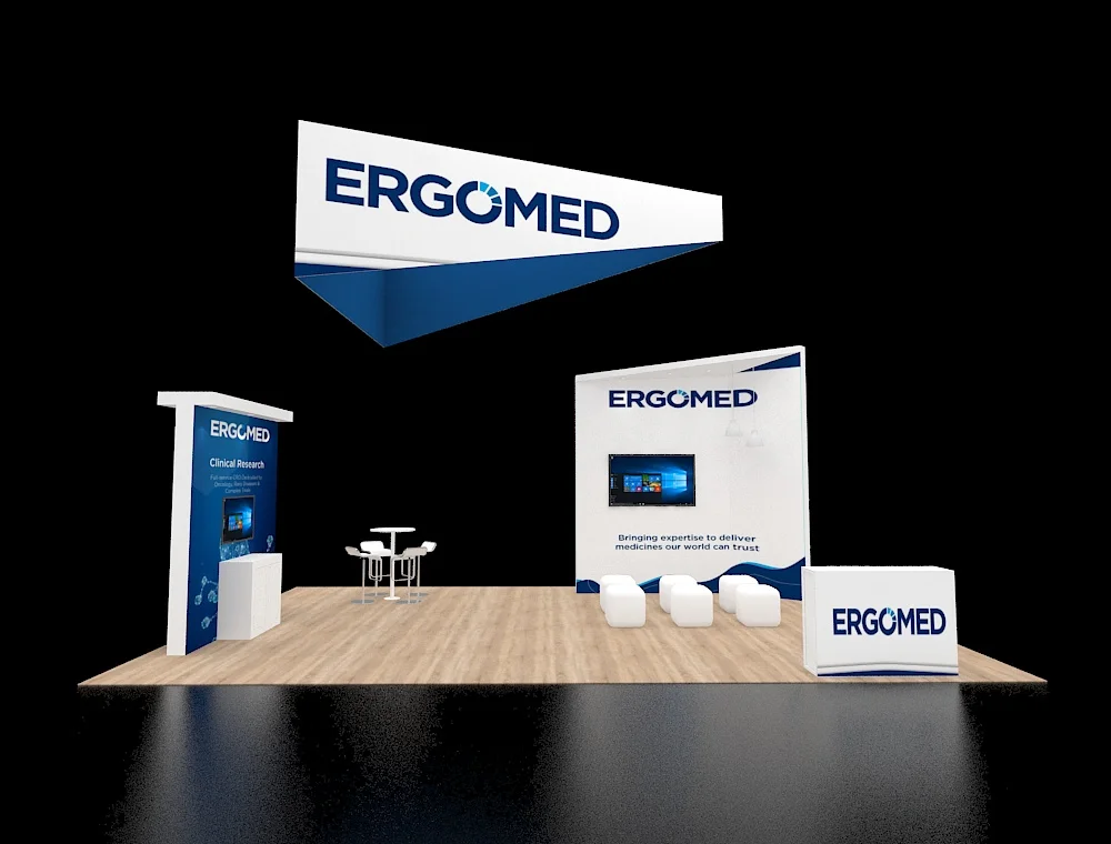 20x30 booth with curved header and counters