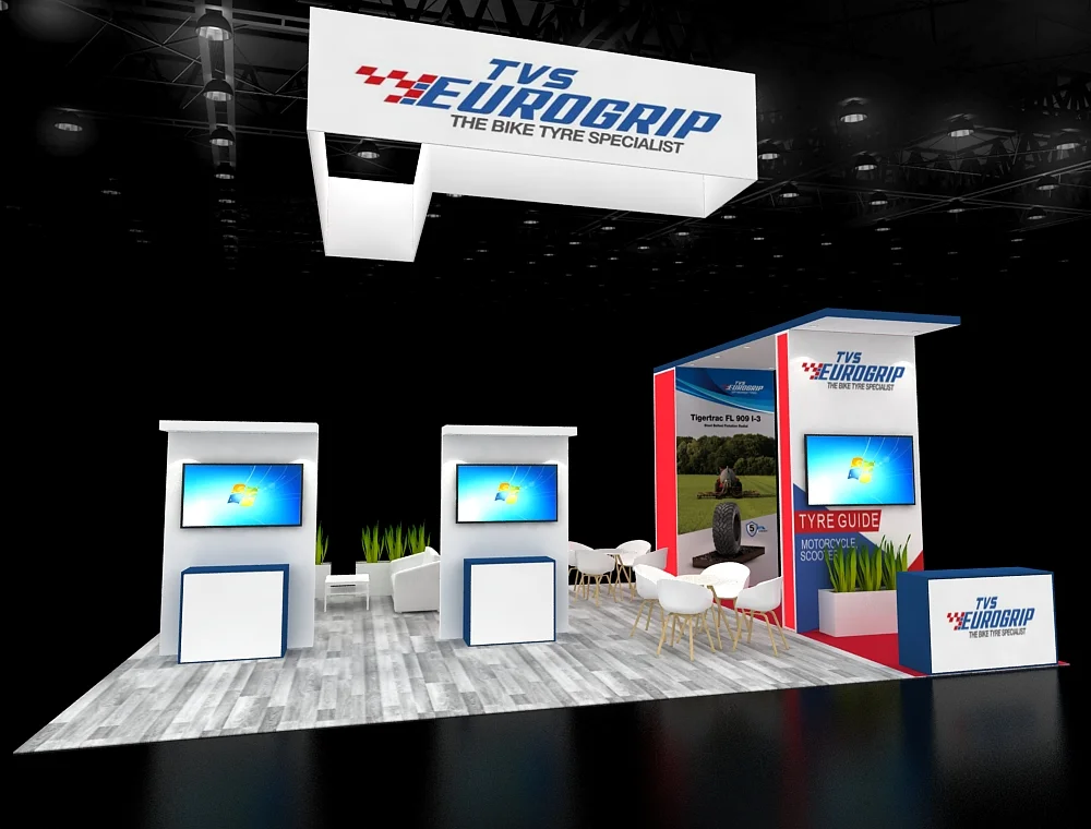 20x30 trade booth with interactive screens