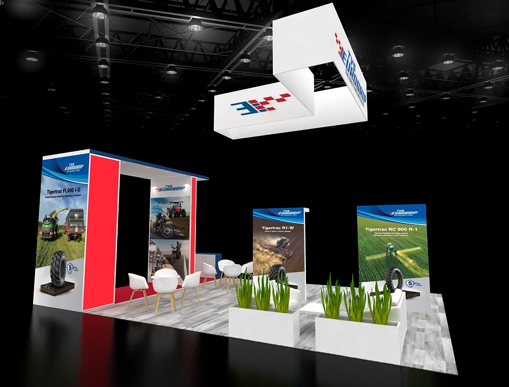 20x30 trade booth with interactive screens